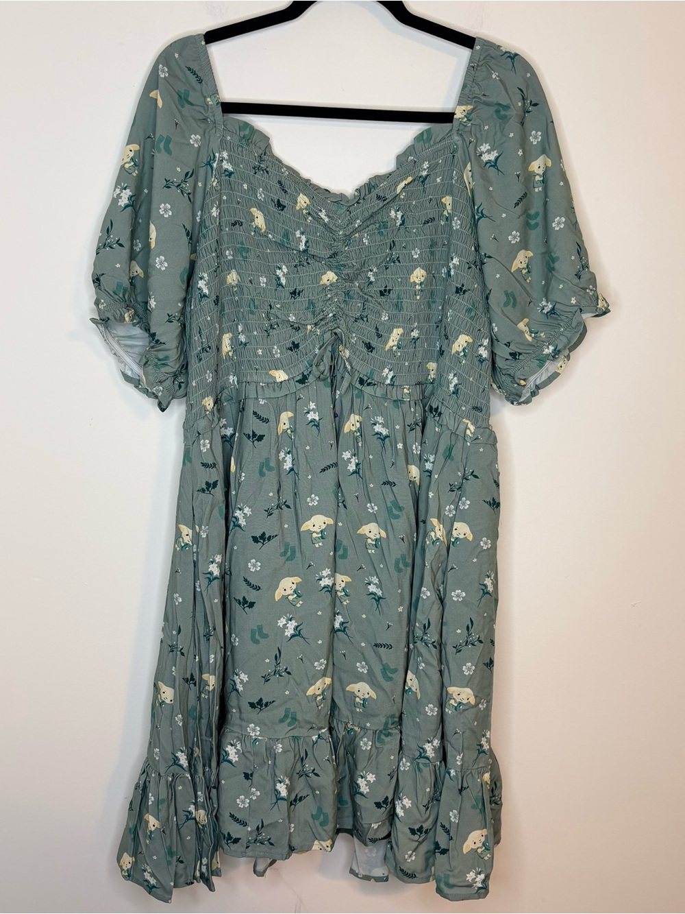 Harry Potter Dobby & Floral Print Smocked Sage Green Dress Size 2X NWT